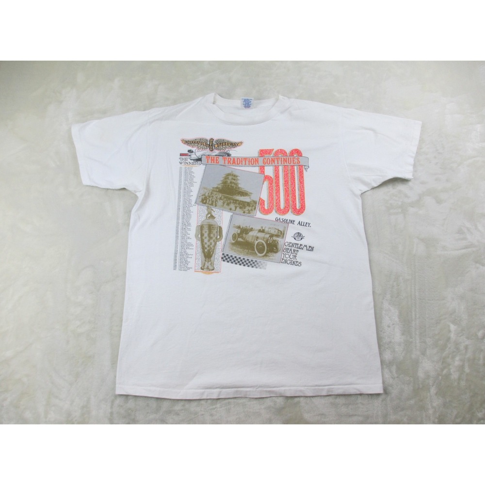VINTAGE Indianapolis Motor Speedway Shirt Mens Extra Large White Indy 500 Racing